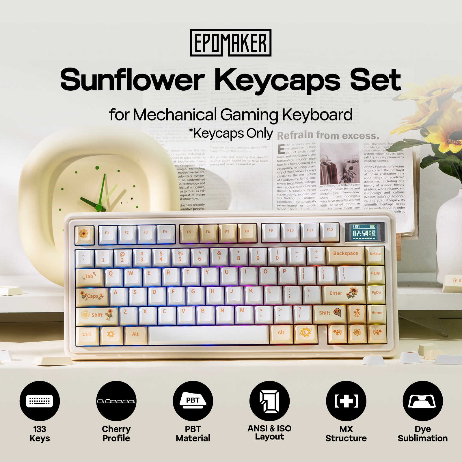 Gaming Set Accessories - EPOMAKER Sunflower Keycaps Set 133 Cherry