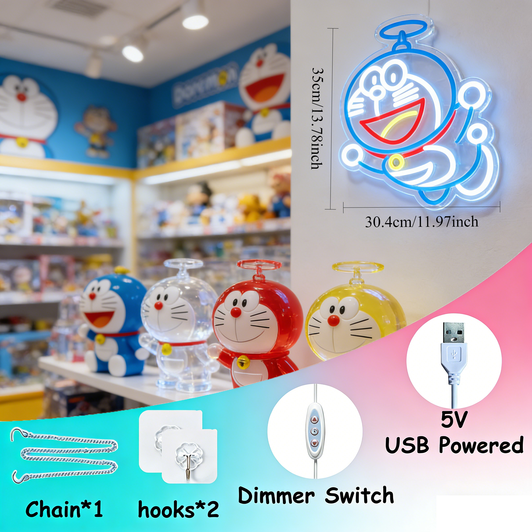 Doraemon Neon Sign LED USB Dim - Accessories For Your Gaming Room reseña y precio